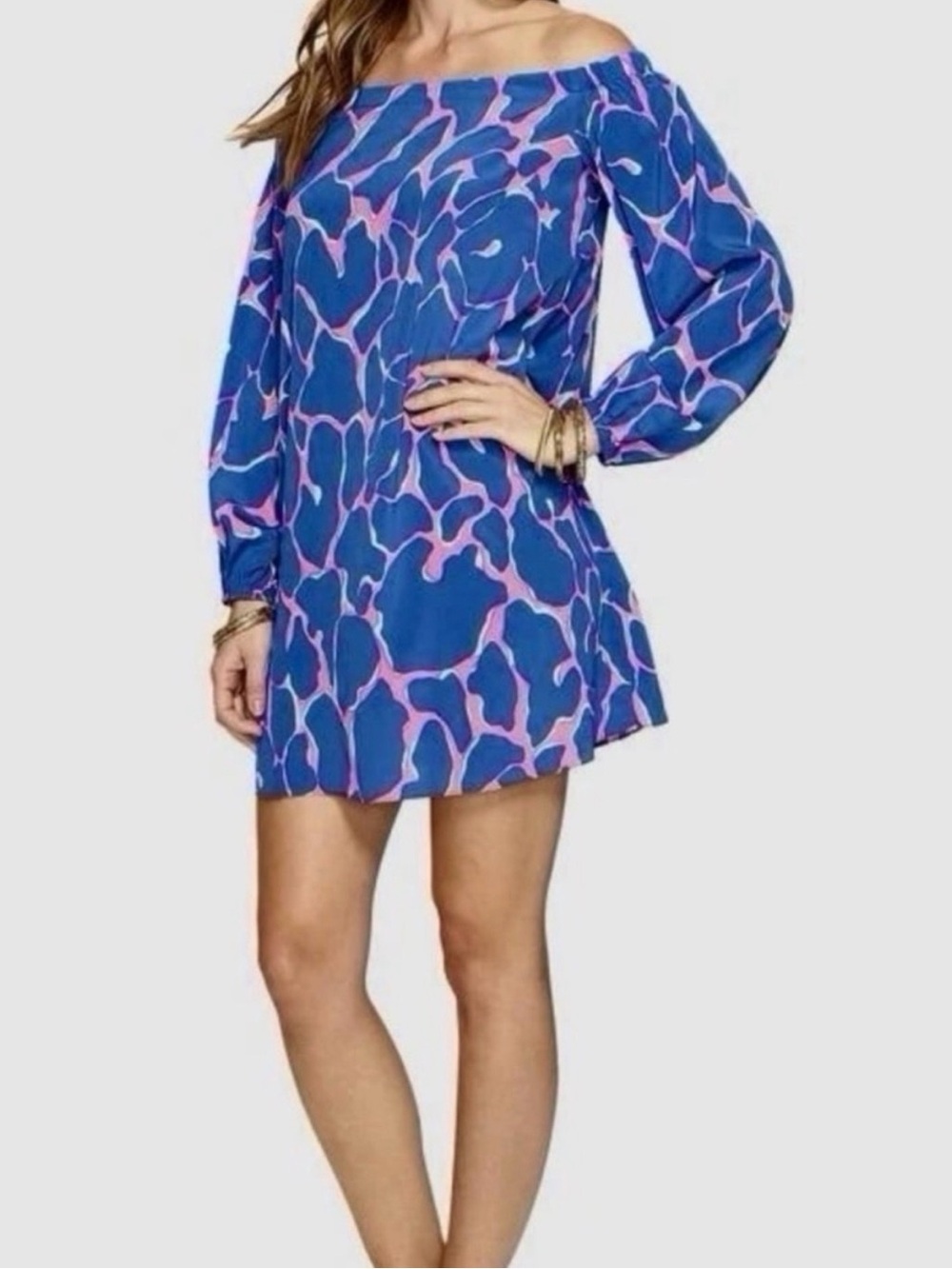 Lilly Pulitzer Off-Shoulder Adira Dress in Tiki Pink Broken Shaker